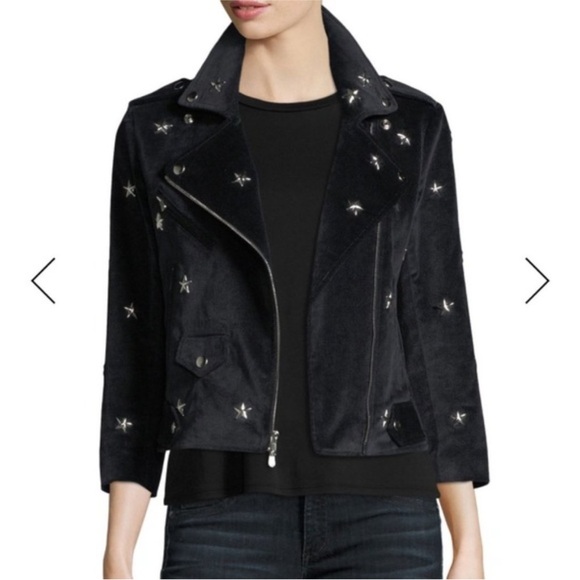 NWT Rebecca Minkoff Wes Moto Jacket Blue Velour XS Velvet Studded Stars - Picture 6 of 8